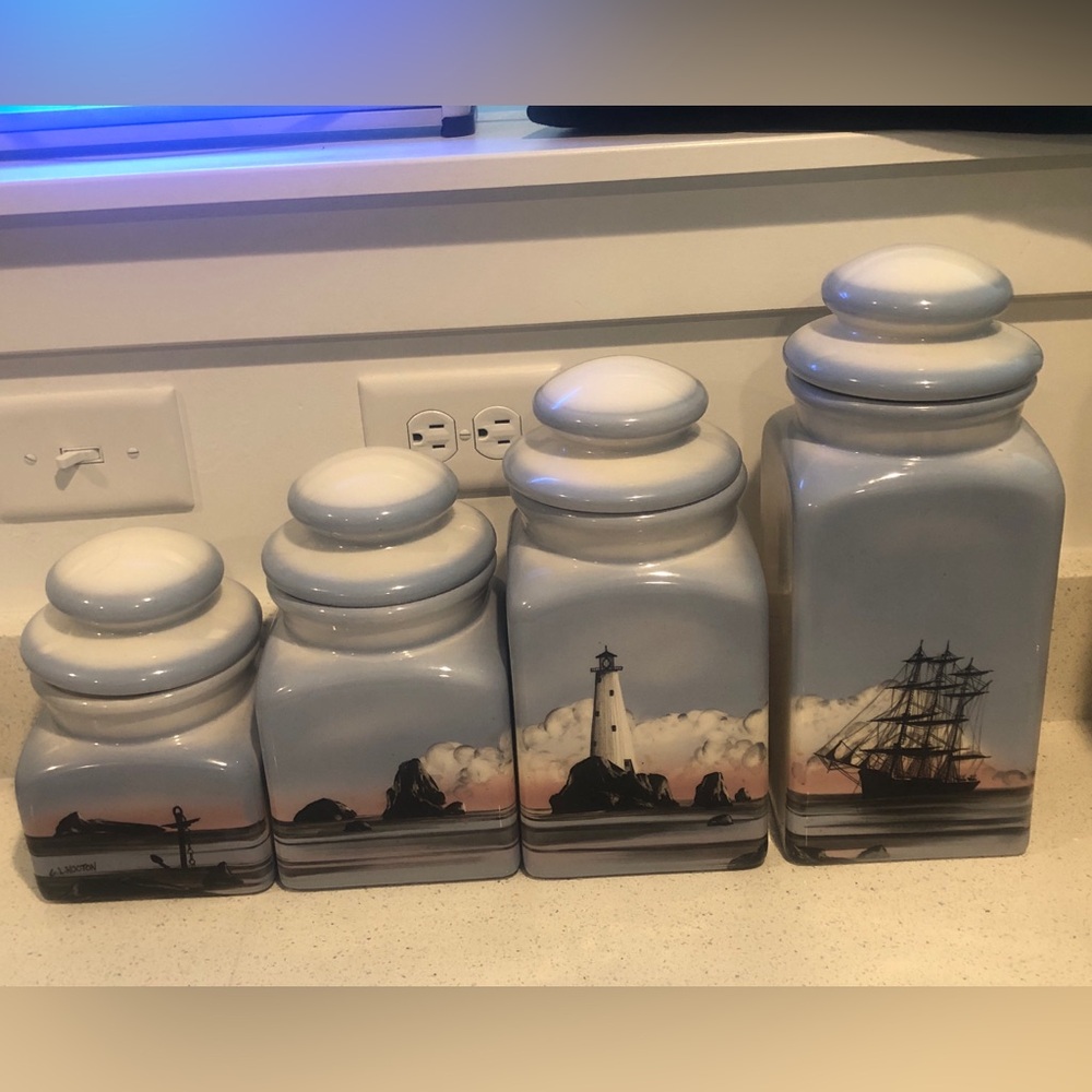 Four Piece Pottery Canister Set, Hand Crafted by G.L. Hooton, Oregon